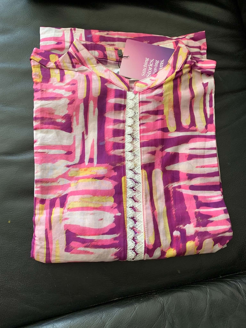Women’s Pink Abstract Print Cords Set  with Trim